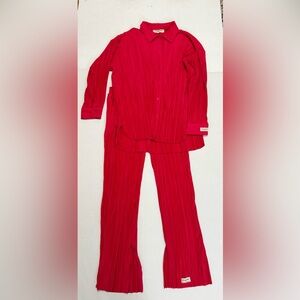 THE GIVING MOVEMENT Hot Pink Plisse100 Pleated Shirt and Pants Set Size XL